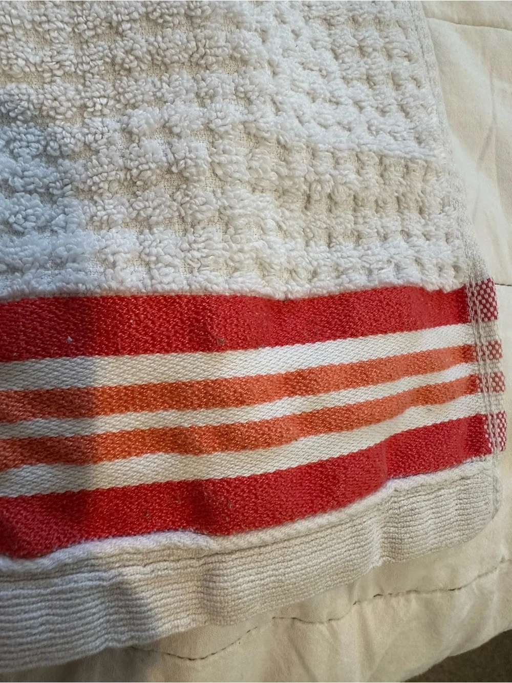 JCP Home Bath Towels (2013) Set of 2 Red Orange Stripe 100% Cotton Retro 27x52